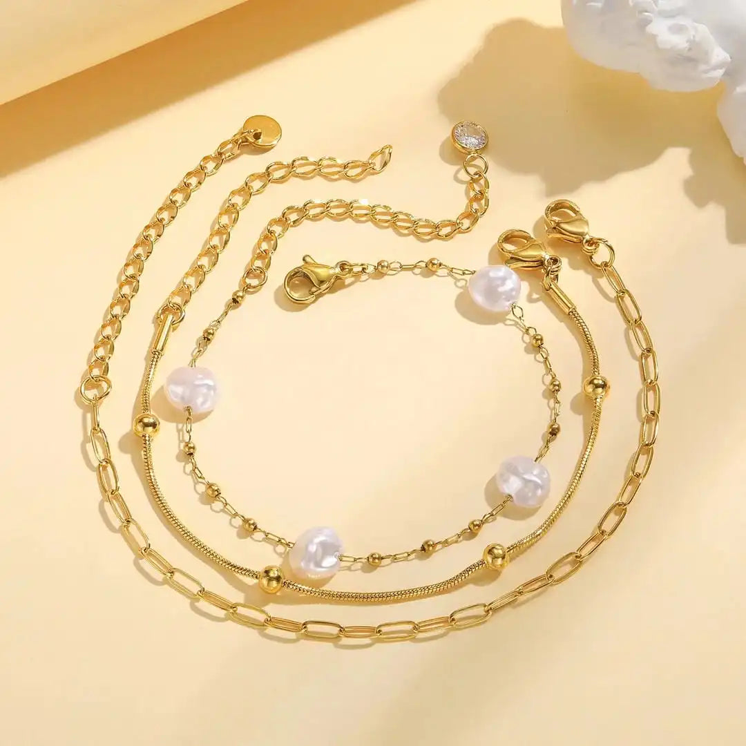 Stapeltaugliches Armband Golden Pearl Set