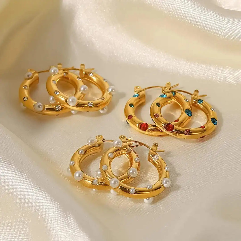 Glänzende Gold-Zirkon Kreis-Ohrringe