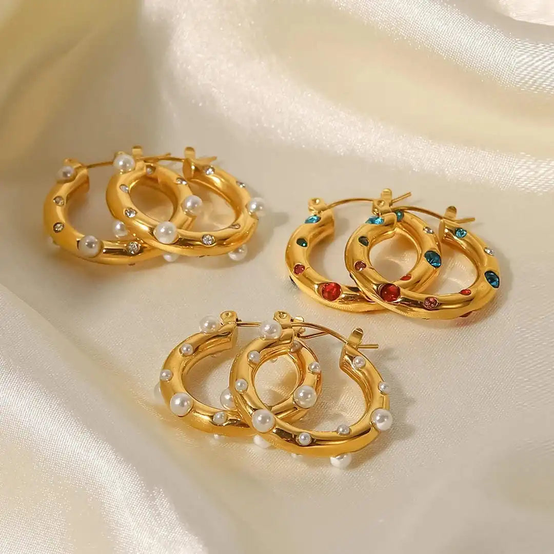 Glänzende Gold-Zirkon Kreis-Ohrringe