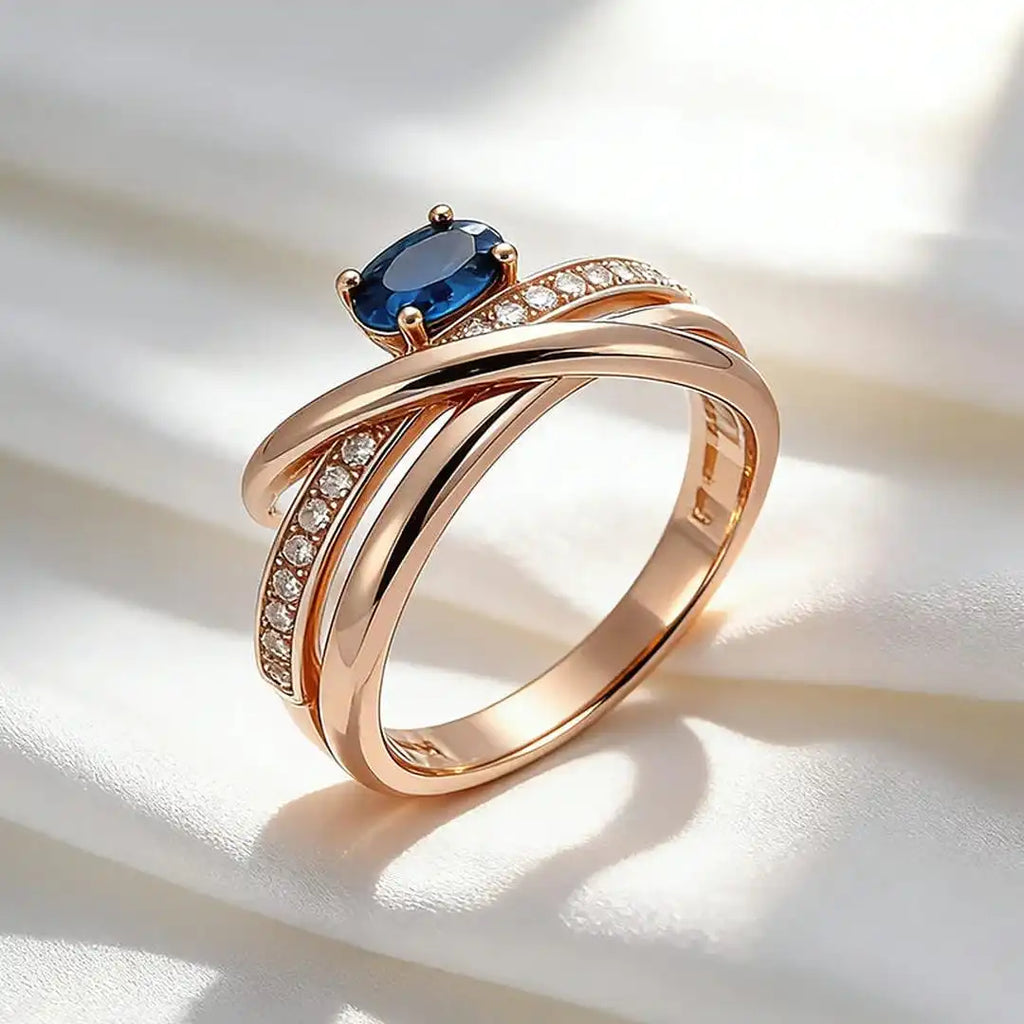 Vintage Rose Gold Kreuz Blauer Zirkonia Ring
