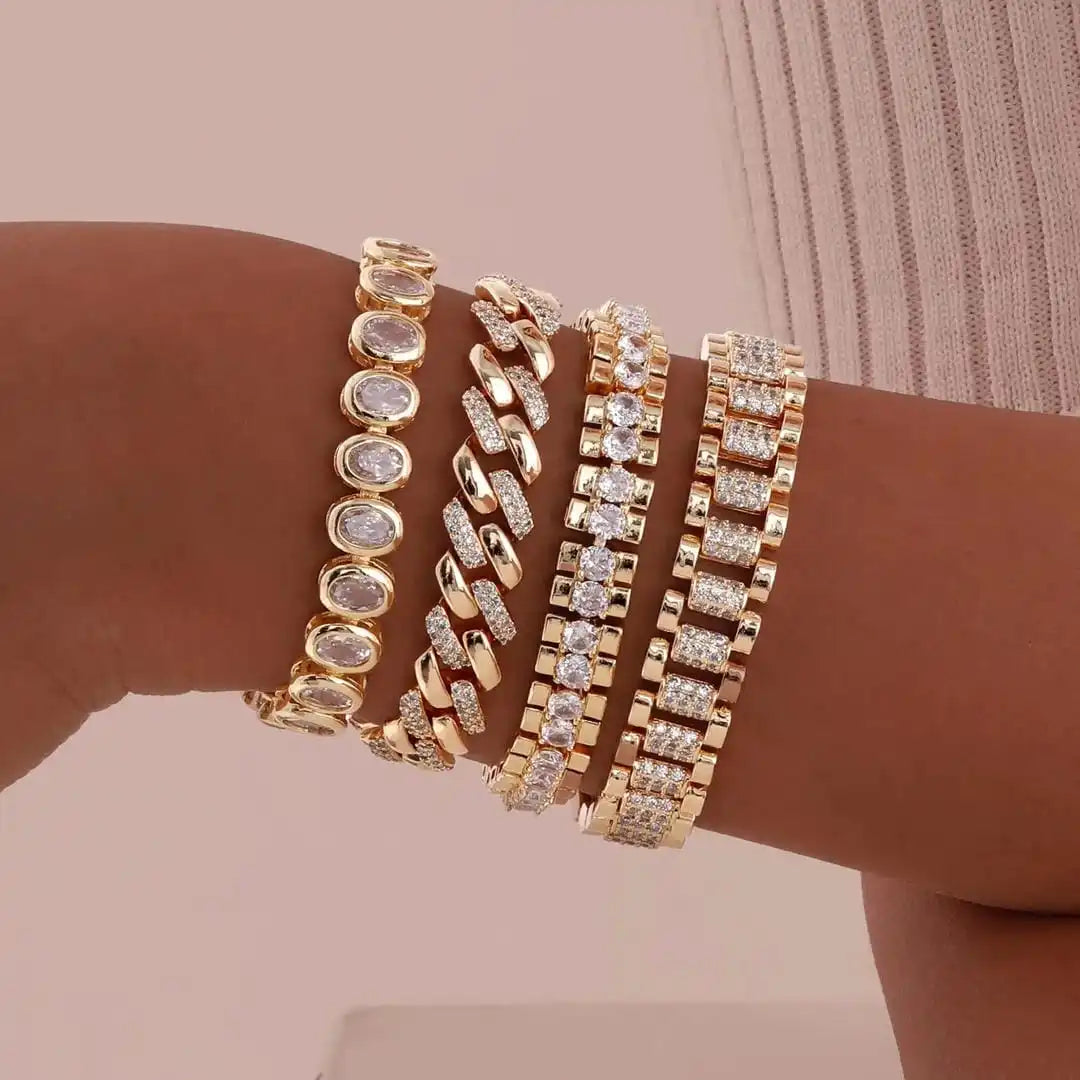 Gold Chunky Cubic-Zirkonia Verstellbares Armband-Set