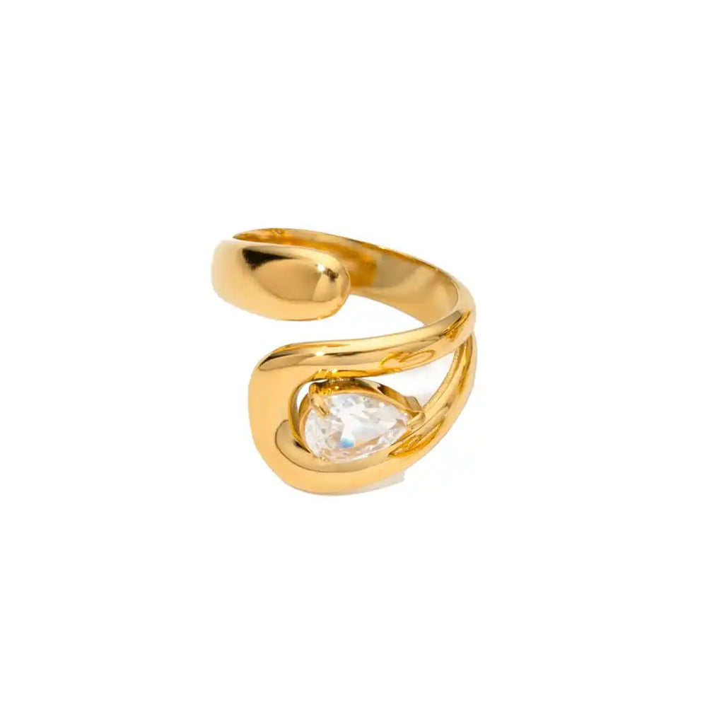 Zeitloser Gold-Wassertropfen-Zirkonia-Ring