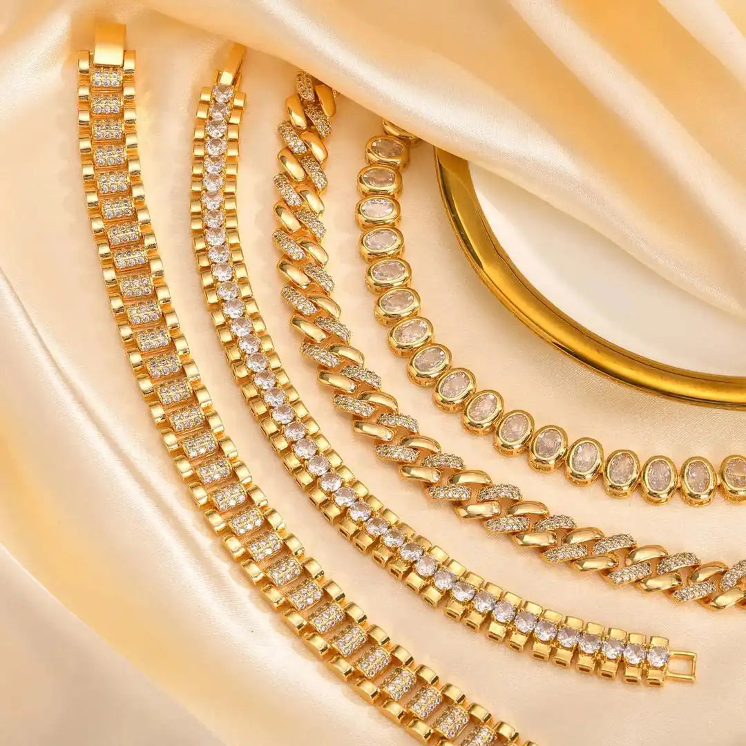 Gold Chunky Cubic-Zirkonia Verstellbares Armband-Set