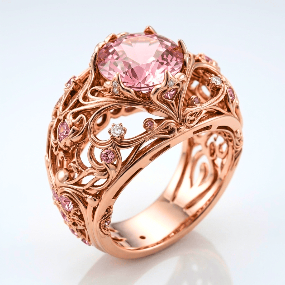 Rosegoldene Turmalin Ornate Ring