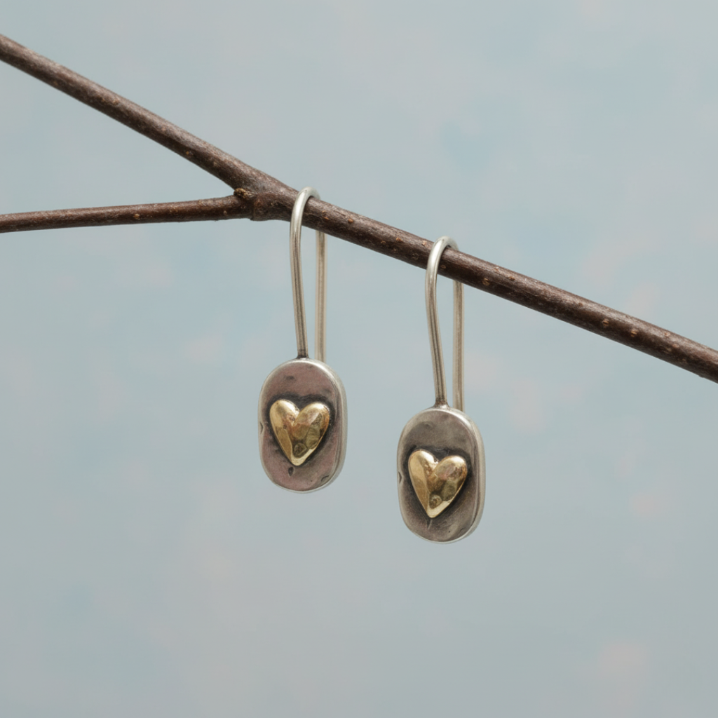 Vintage Silber Goldene Herz Ohrringe