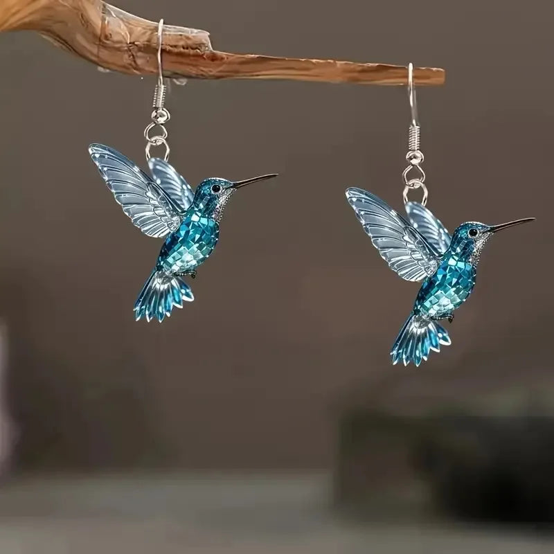 Blaue Kristall Kolibri Ohrringe