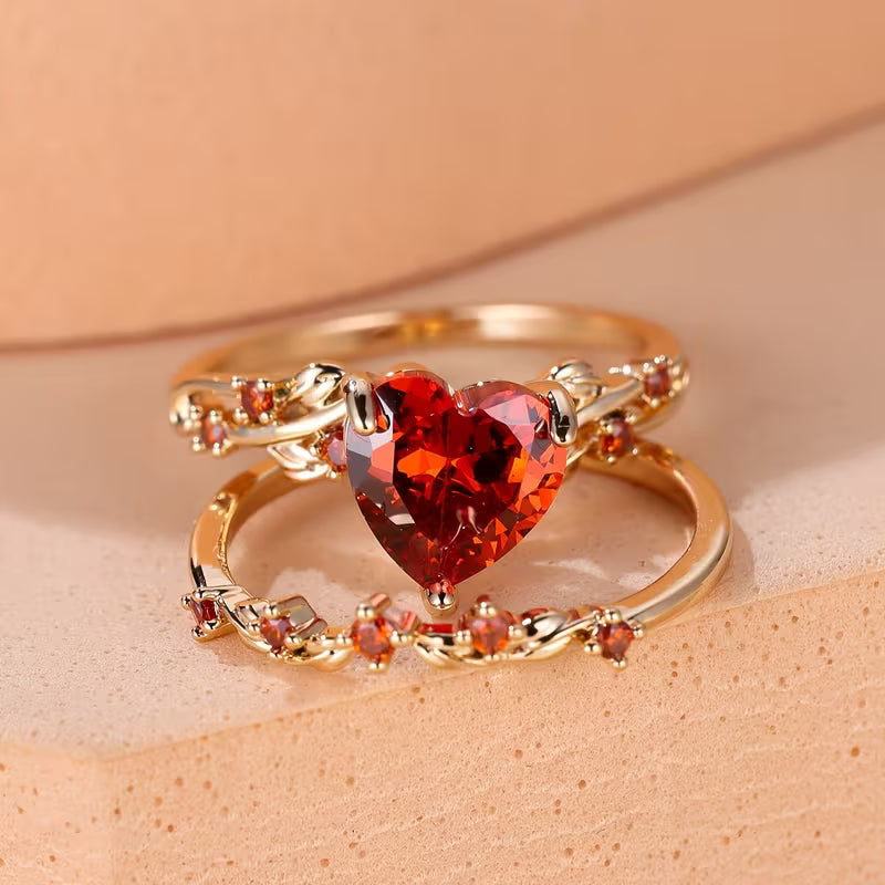 Redvine Herz Akzent Goldring Set