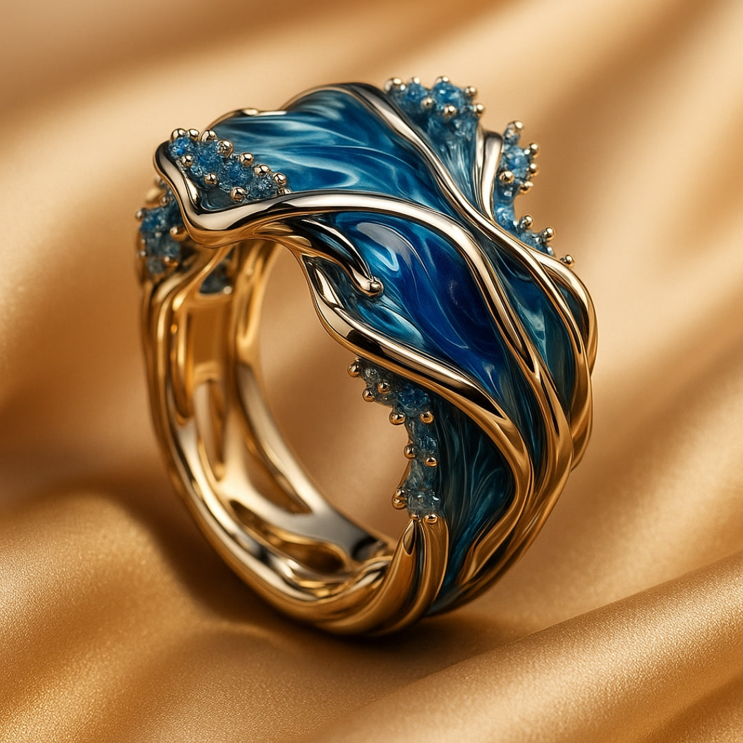 Vintage Goldener Ozean Wellenring