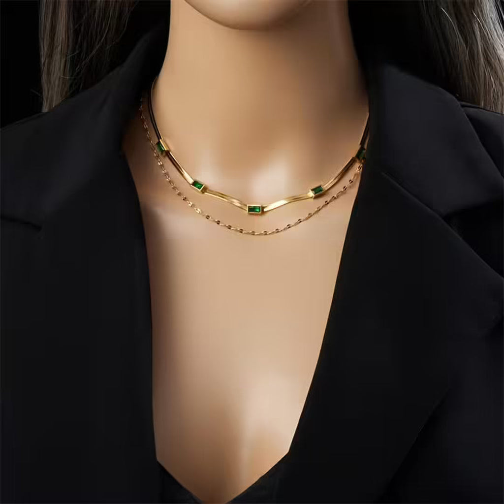 Gem Doppelstrang Retro Gold Halskette