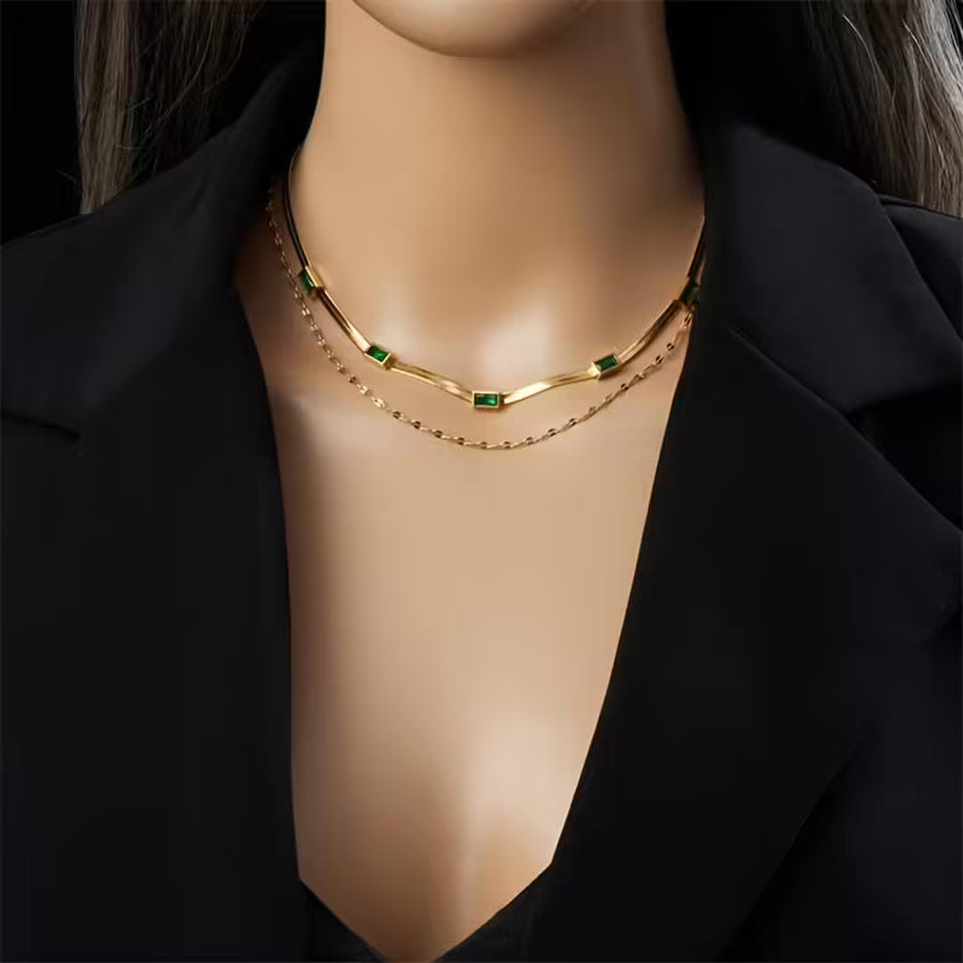 Gem Doppelstrang Retro Gold Halskette