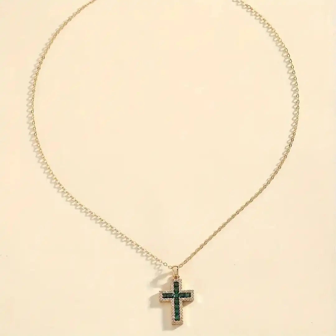Smaragd Kreuz Anhänger Gold Halskette