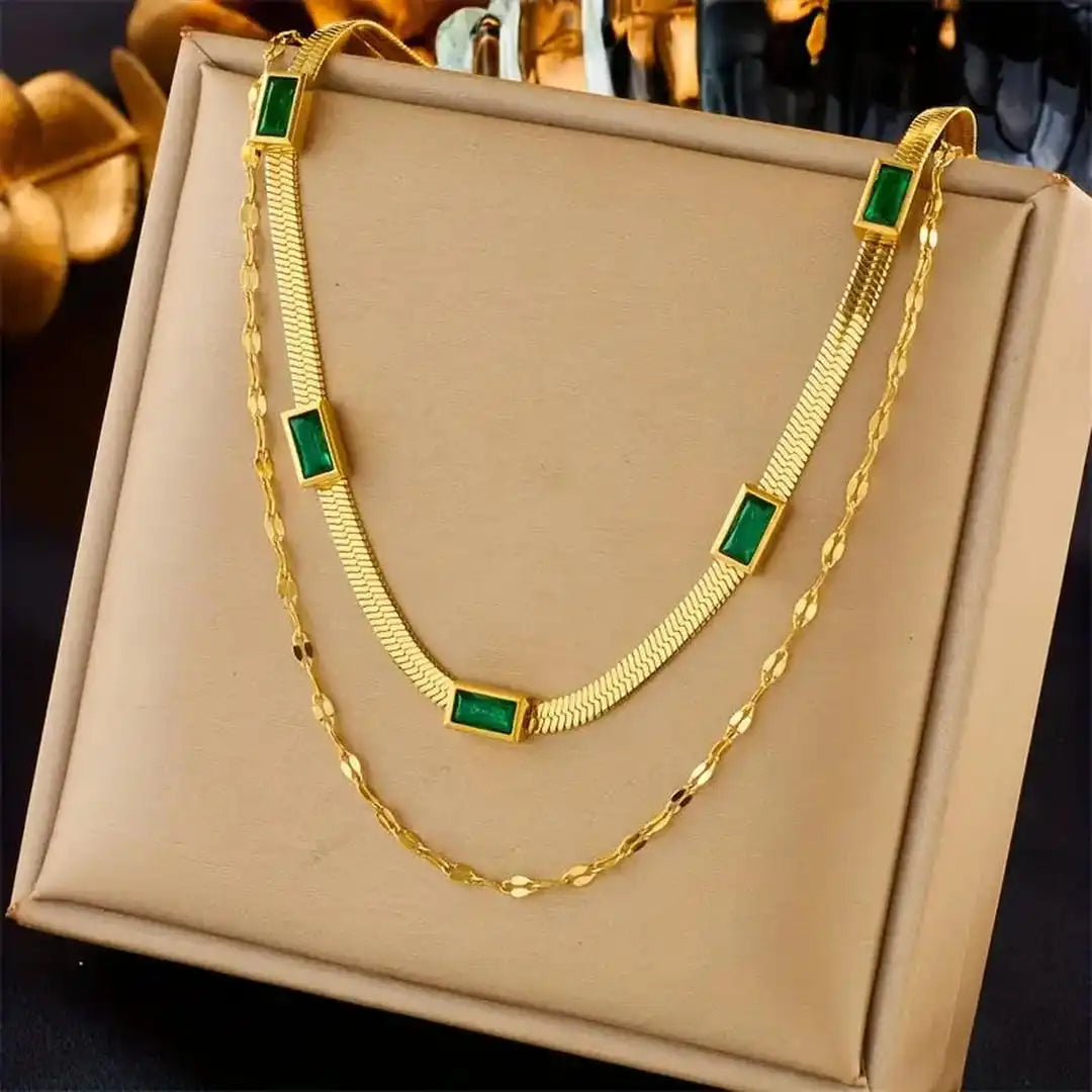 Gem Doppelstrang Retro Gold Halskette
