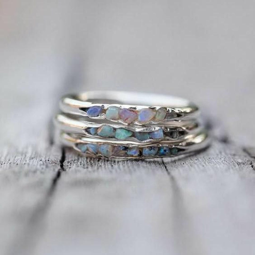 Vintage Schicht-Ring mit blauen Steinen aus Silber