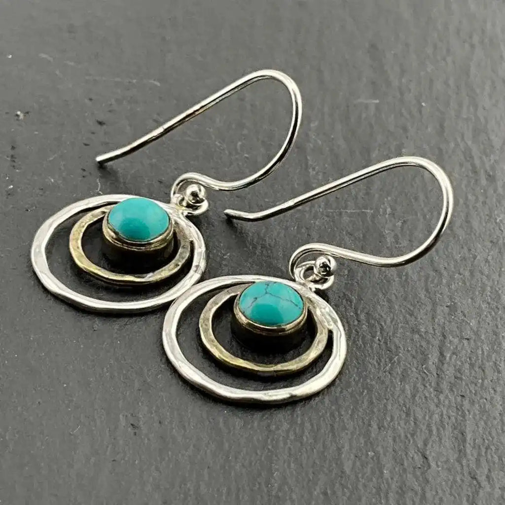 Boho Saturn Ohrringe Türkis und Gold