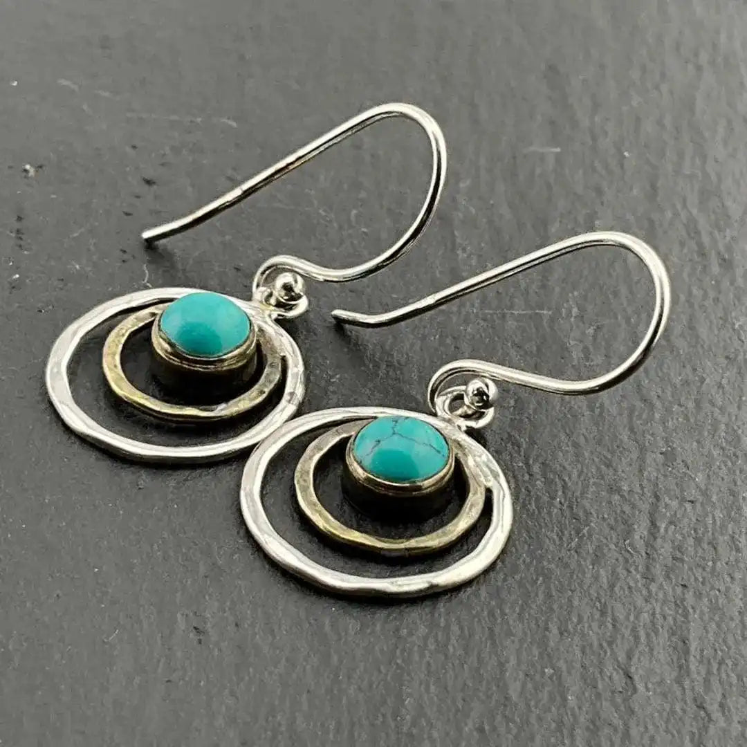 Boho Saturn Ohrringe Türkis und Gold