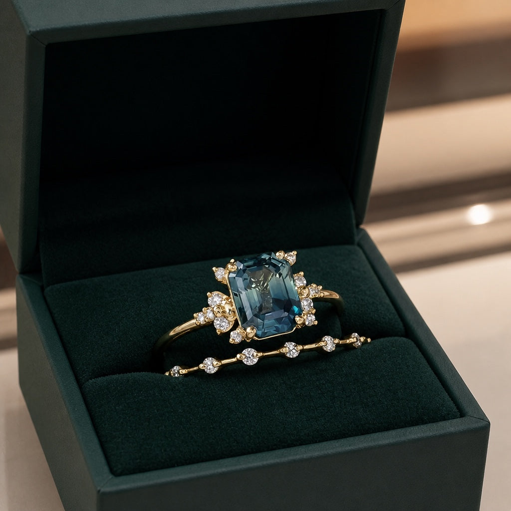 Kristallblauer Glanz Ring Set