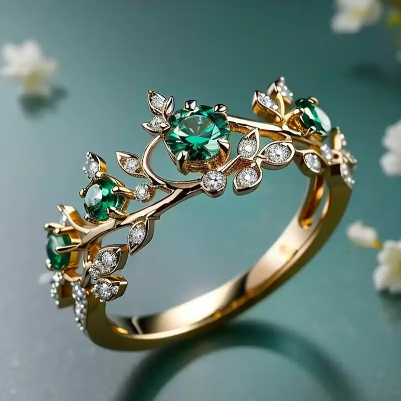 Eleganter Blüten-Emarald-Ring