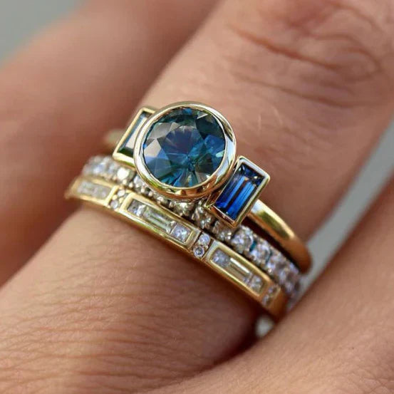 Vintage Gold Blau Ring Set