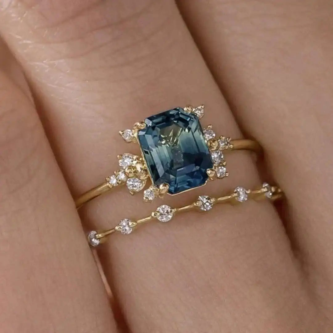 Kristallblauer Glanz Ring Set