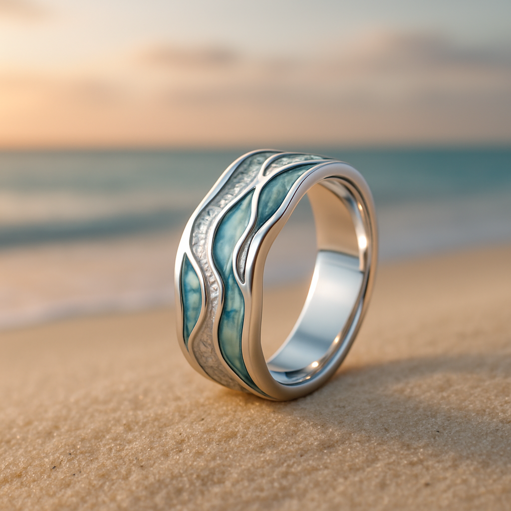 Ring – Türkis-Akzent im Wellendesign