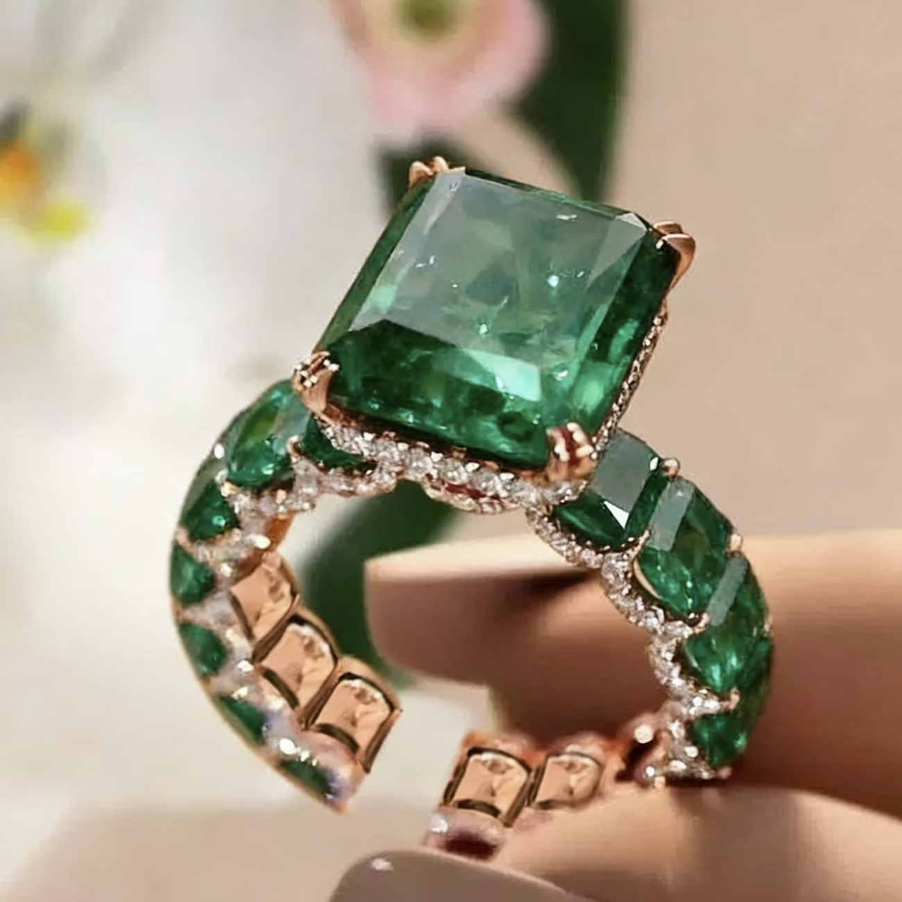 Einstellbarer Statement-Ring in Smaragdgrün