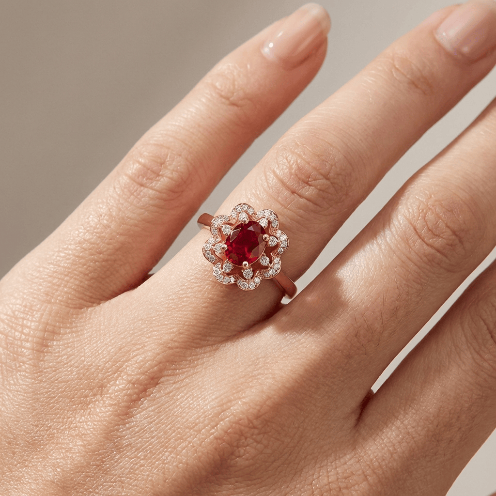 Roter Rubin Rose Gold Ring