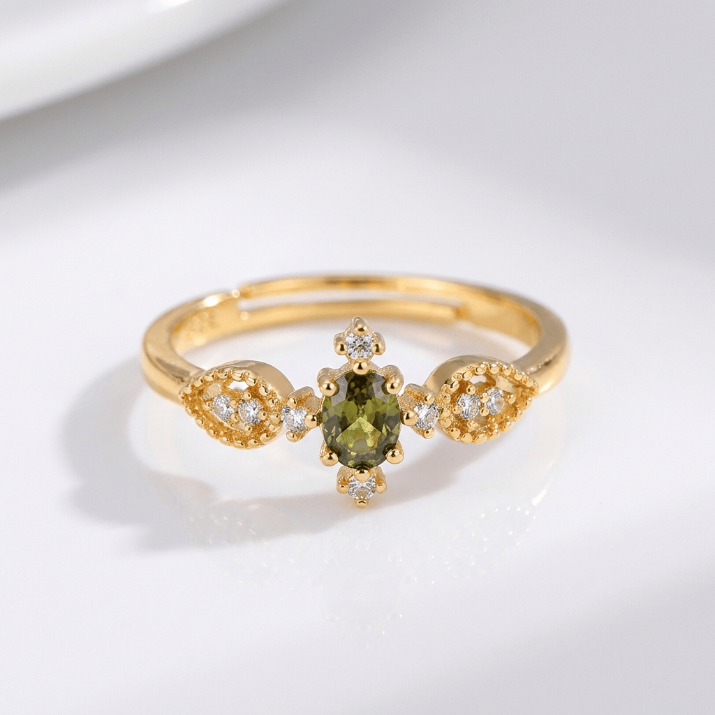 Olivegrüner Kristall Zierlicher Ring