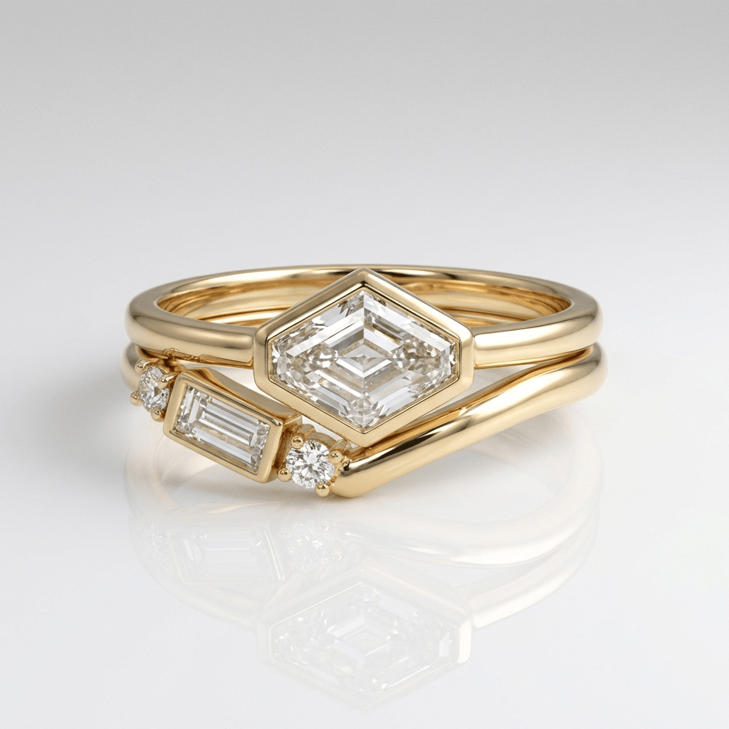 Geometrisches Zirkonia Goldring-Set