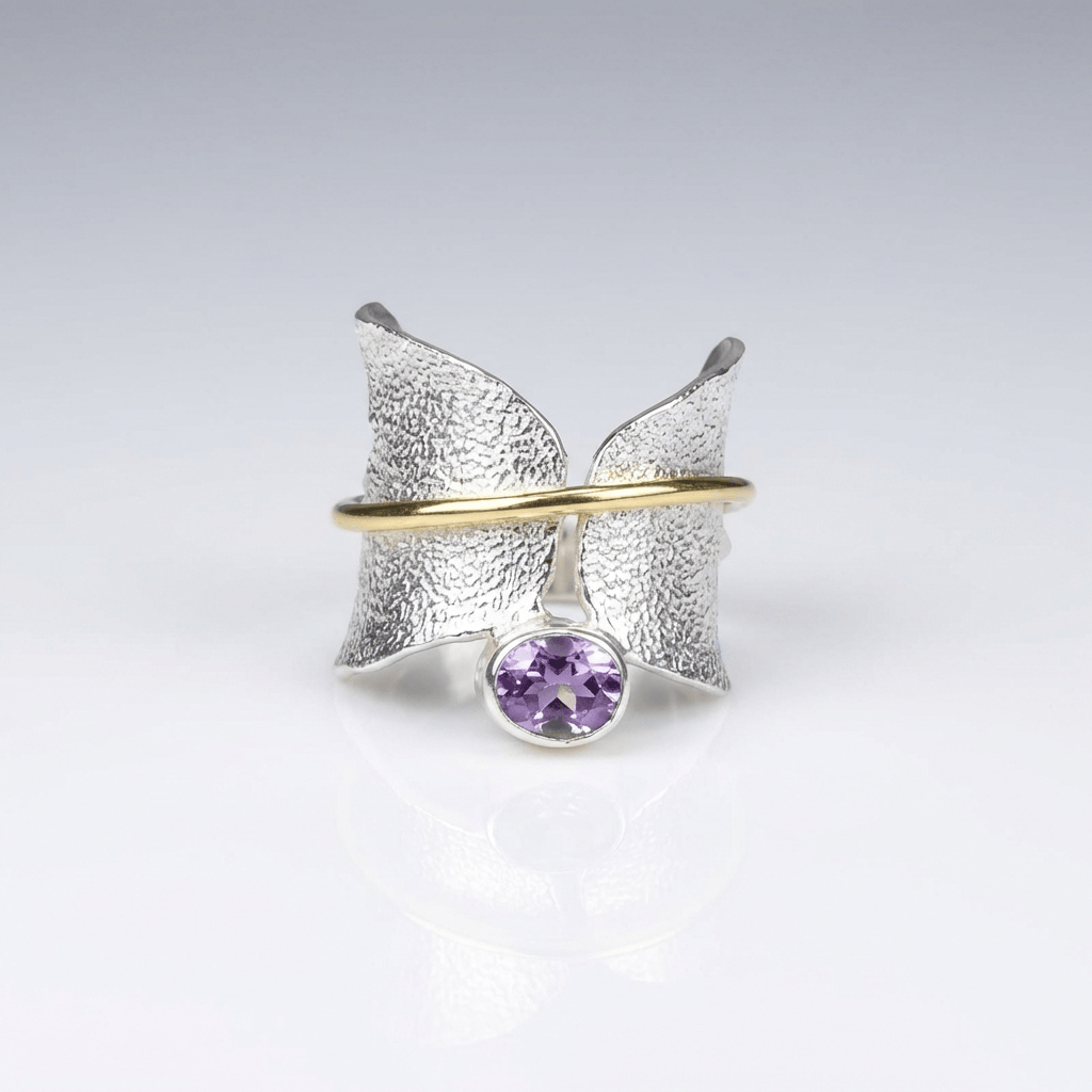 Schmetterling Amethyst Silber- und Goldring