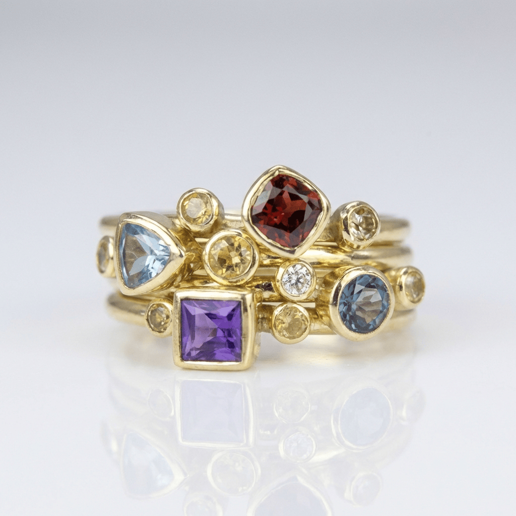 Farbiger Edelstein Stapelring Set