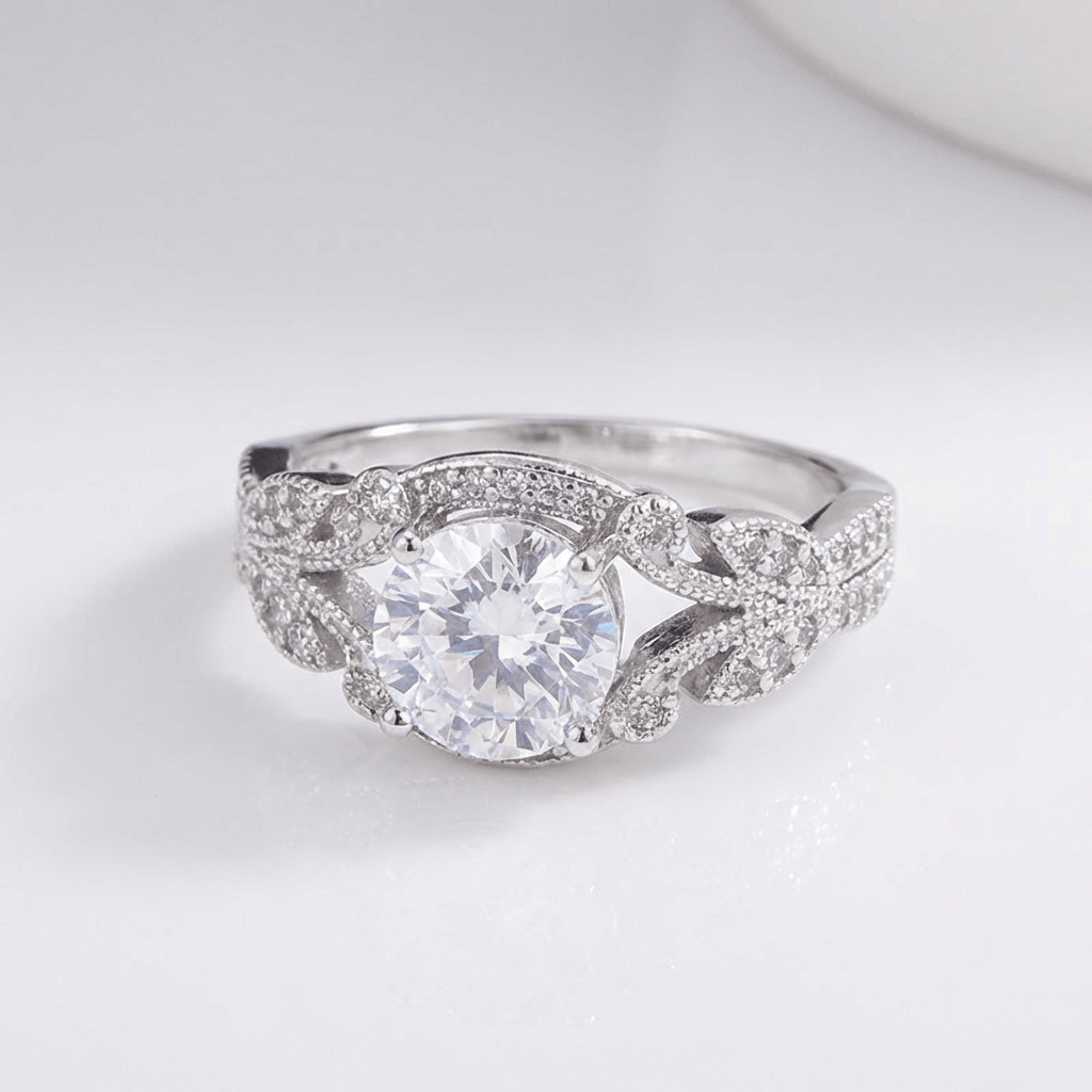 Vintage Zirkonia Silber Geflochtener Ring