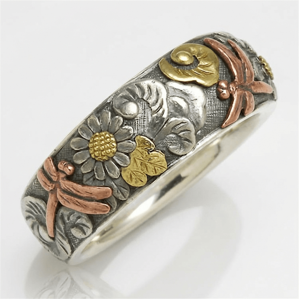 Vintage Sonnenblume Libelle Ring
