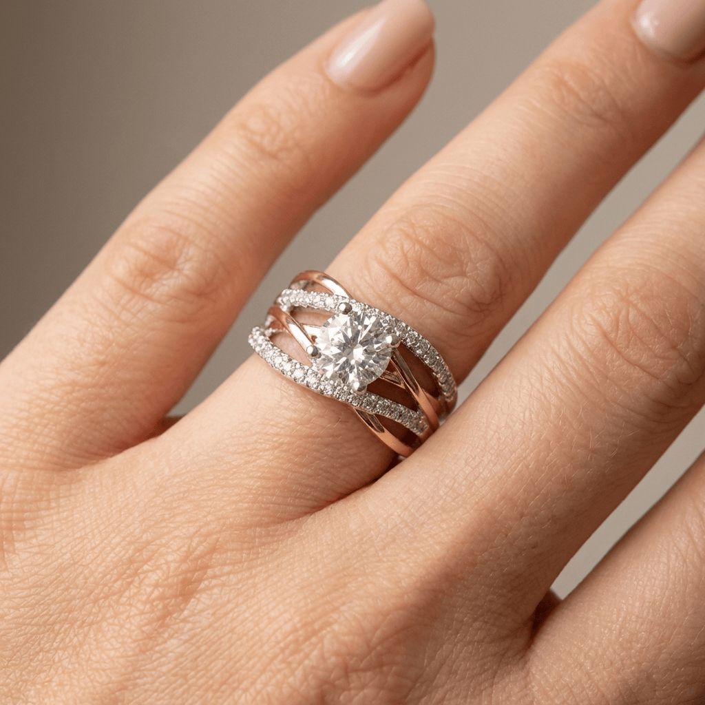 Roségold Zirconia Crossover Ring