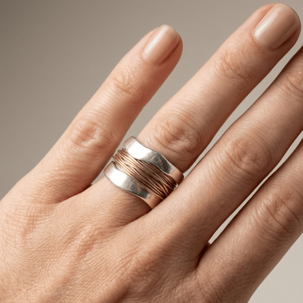 Handgefertigter Silber-Gold-Draht-Wickelring