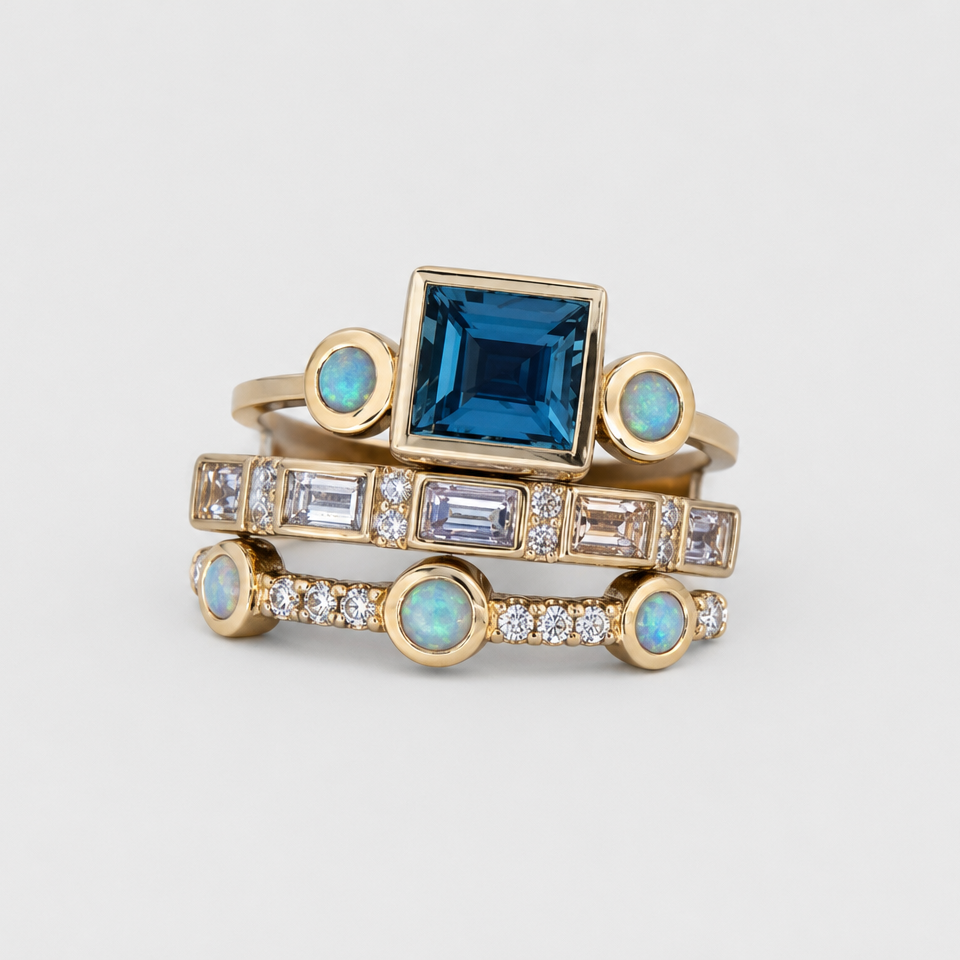 Ozeanblauer Kristall-Aussage-Ring