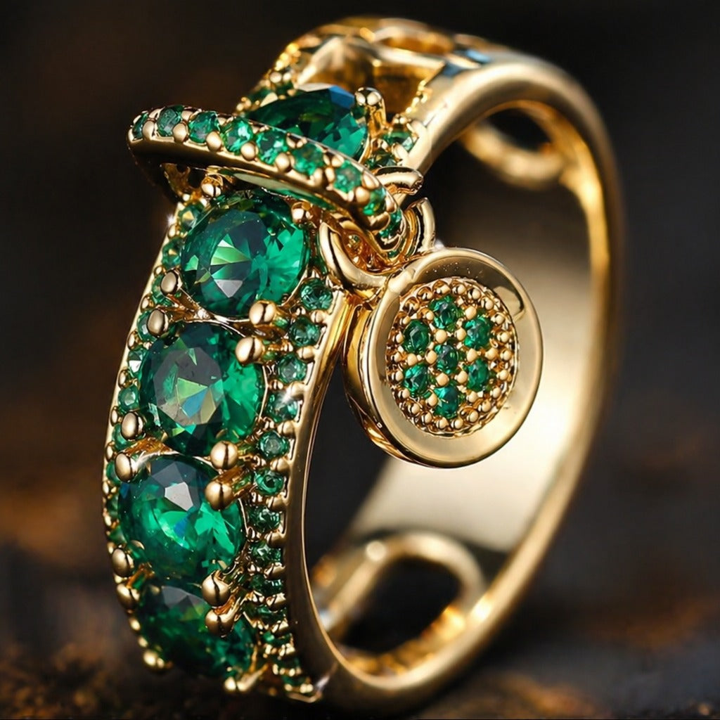 Hängender Grüner Kristall Charm Ring