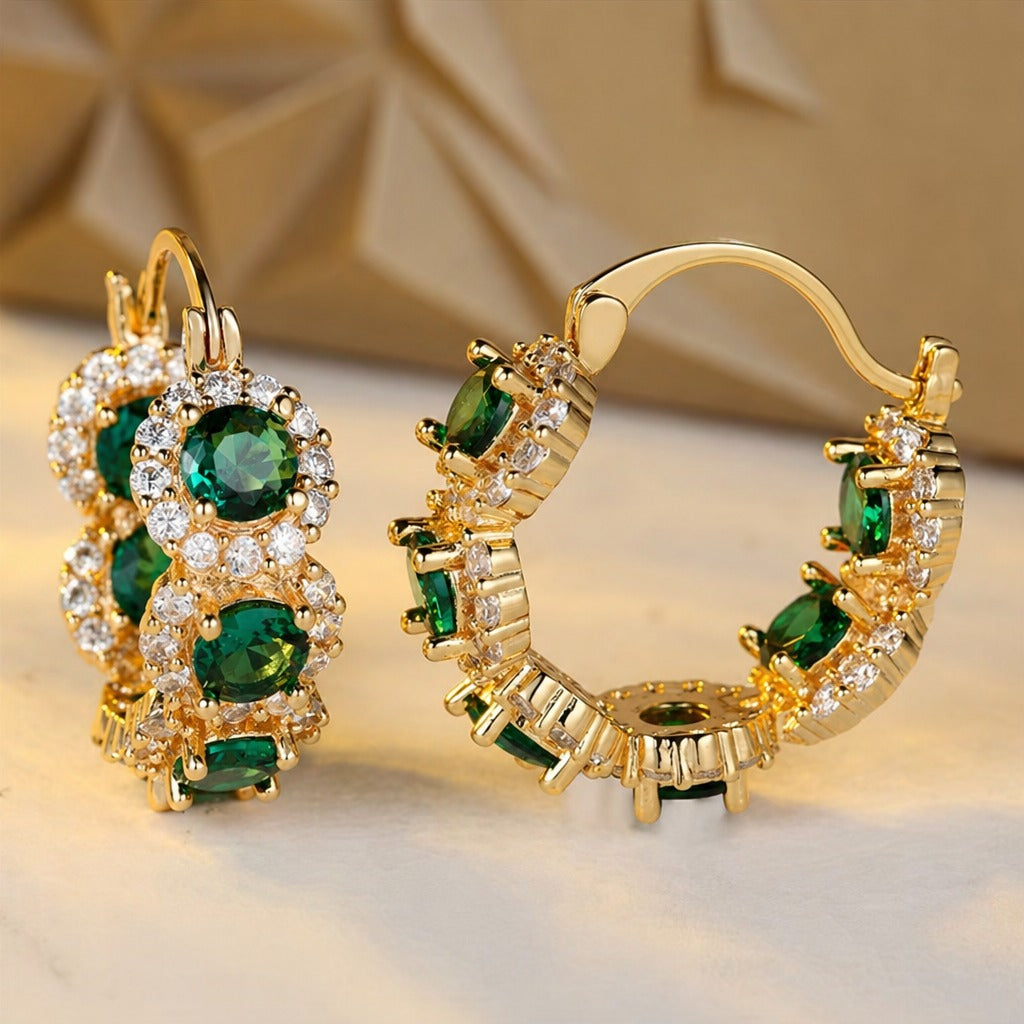 Luxuriöse grüne Kristall-Gold-Ohrringe