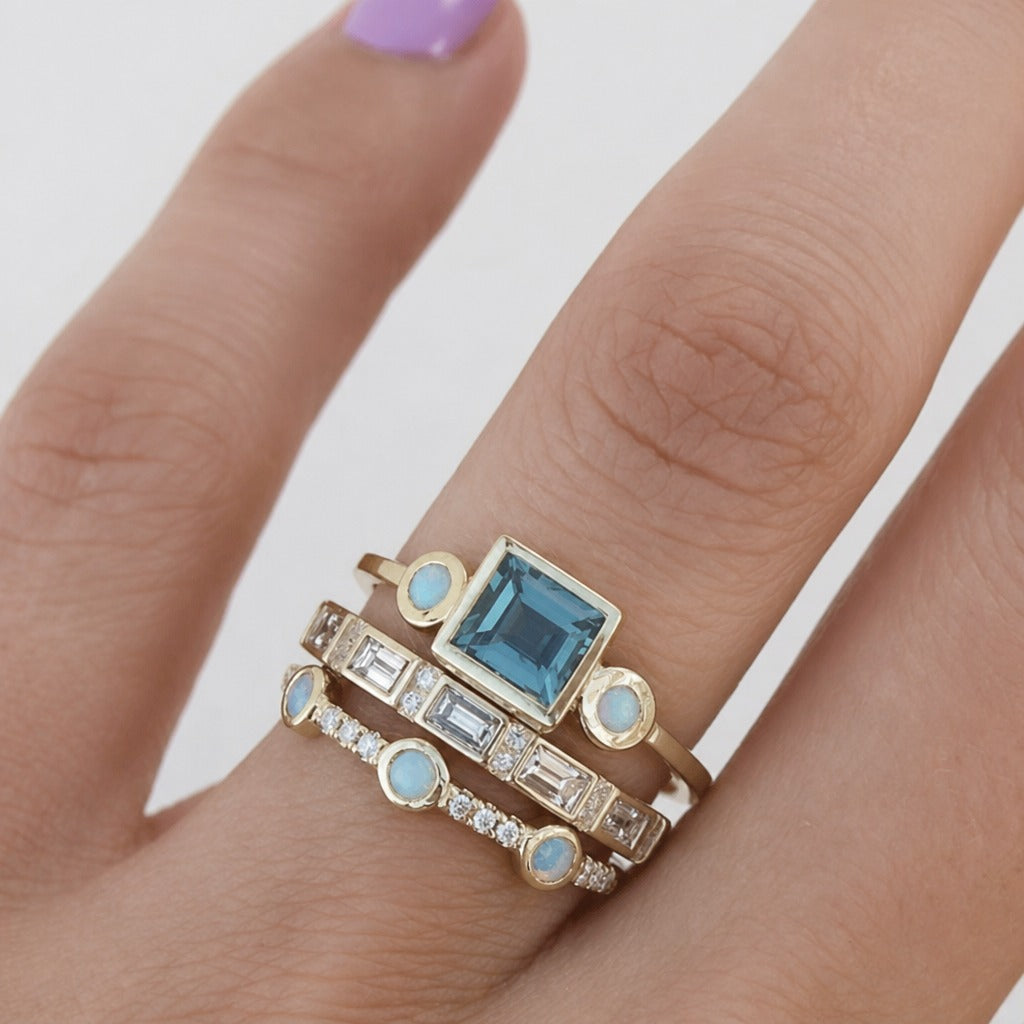 Ozeanblauer Kristall-Aussage-Ring