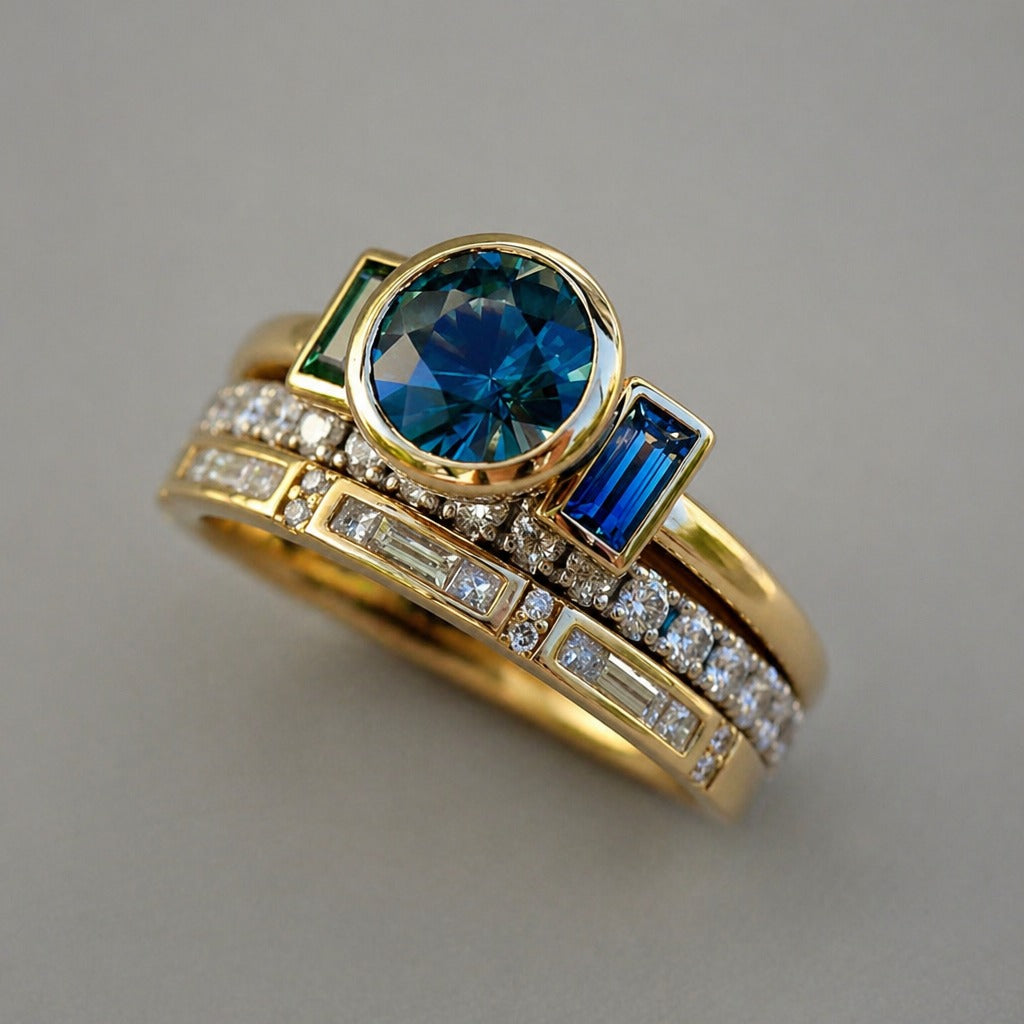 Vintage Gold Blau Ring Set