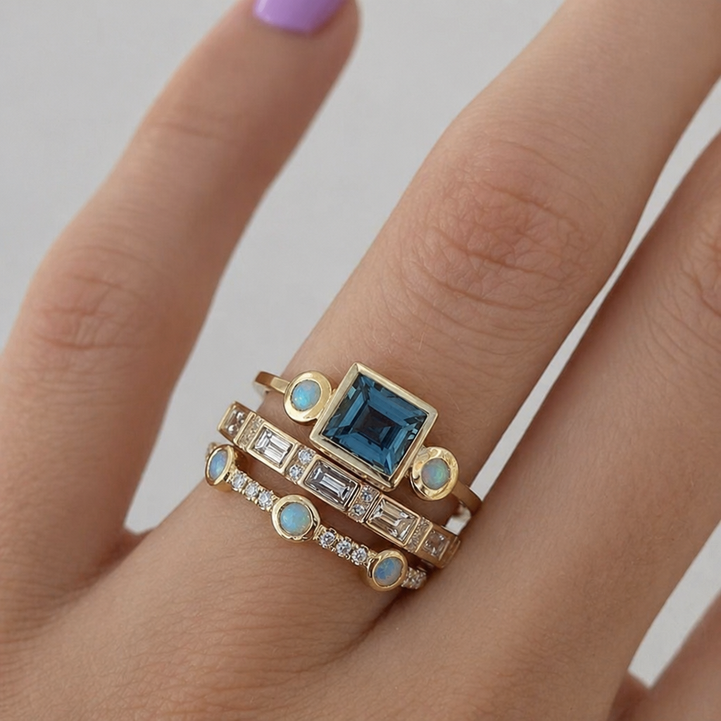 Vintage Blau Kristall Ring Set