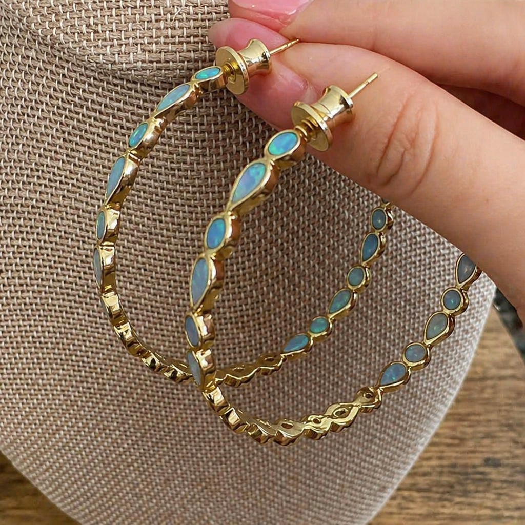 Vintage Blaue Opal Ring Ohrringe