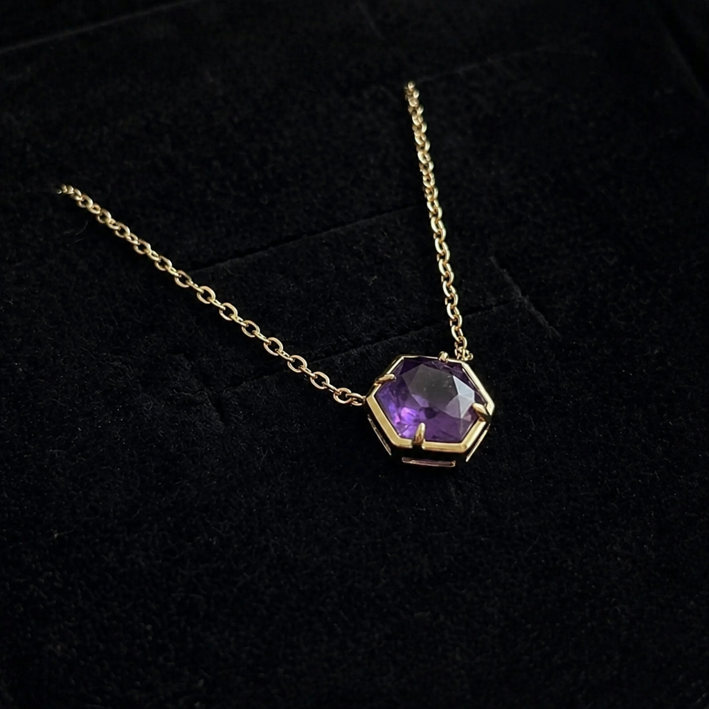 Amethyst Bezel Rosegold Anhänger Halskette