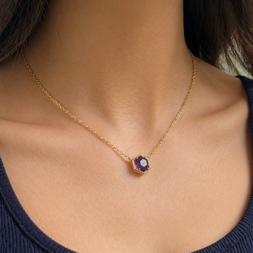 Amethyst Bezel Rosegold Anhänger Halskette