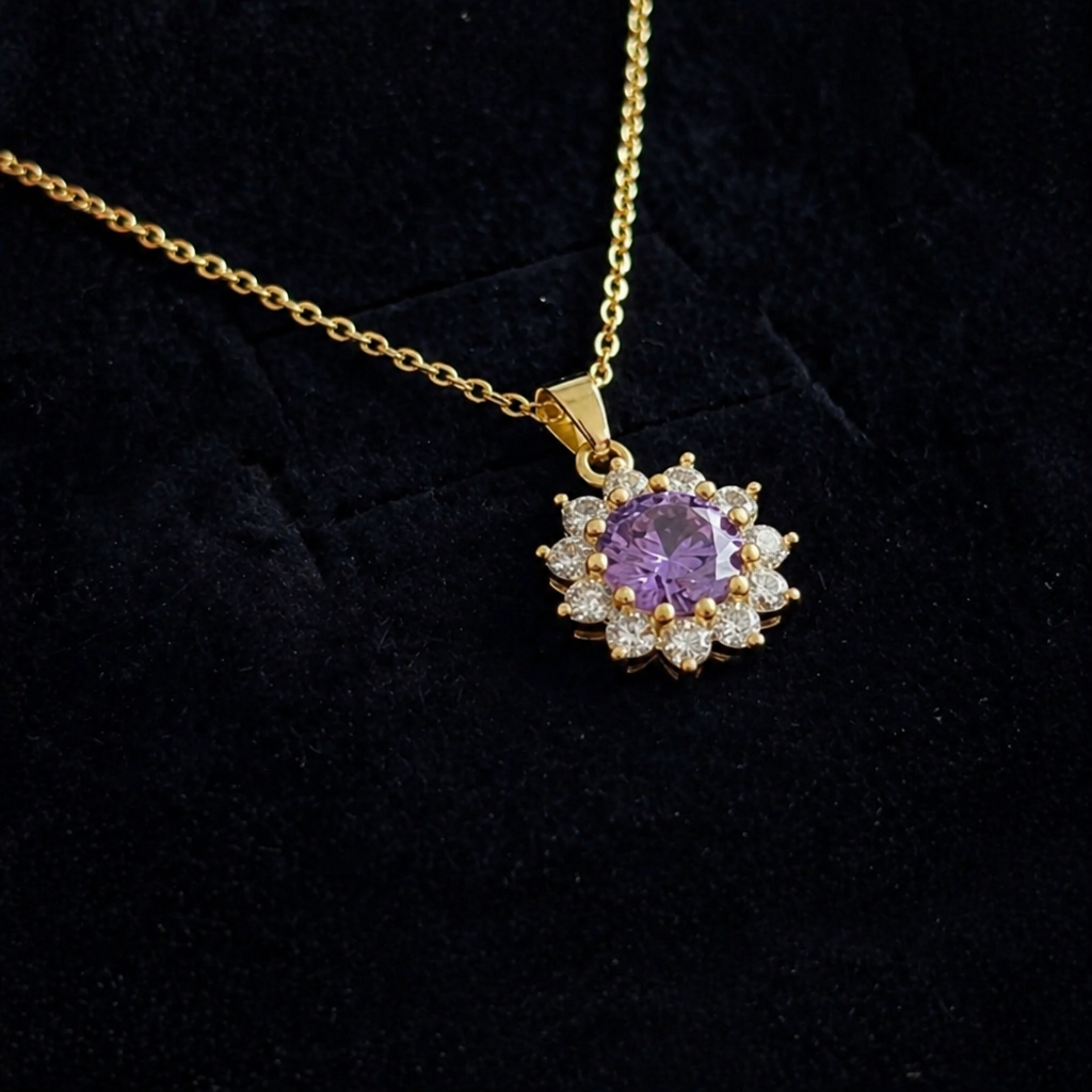 Amethyst Sonnenblume Gold Halskette