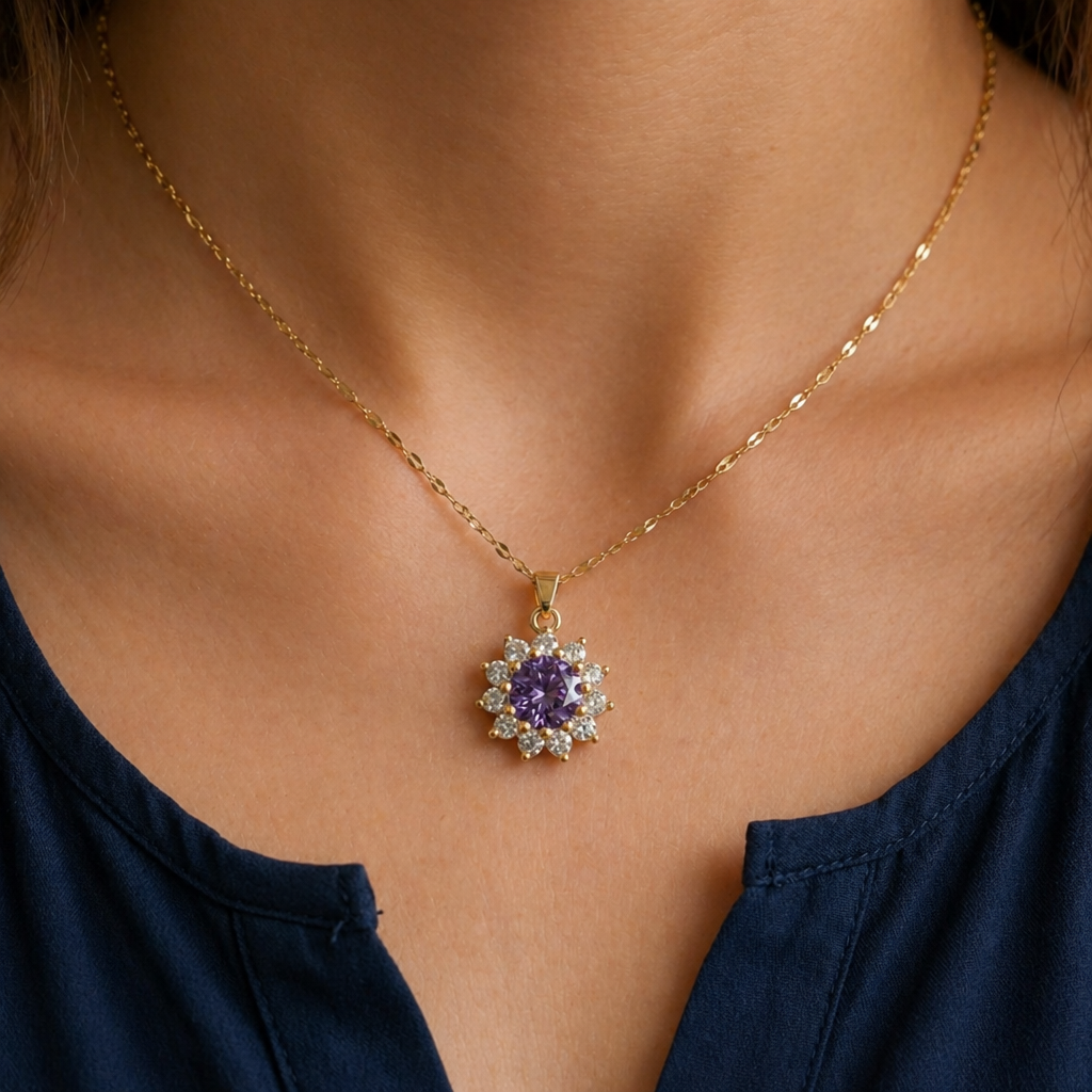 Amethyst Sonnenblume Gold Halskette