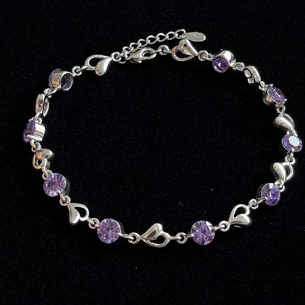 Herz Charm Amethyst Weißgold Armband