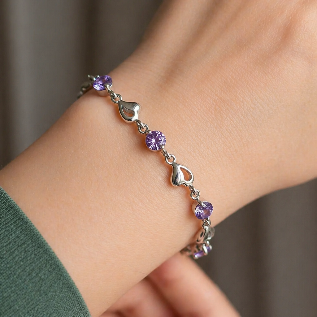 Herz Charm Amethyst Weißgold Armband