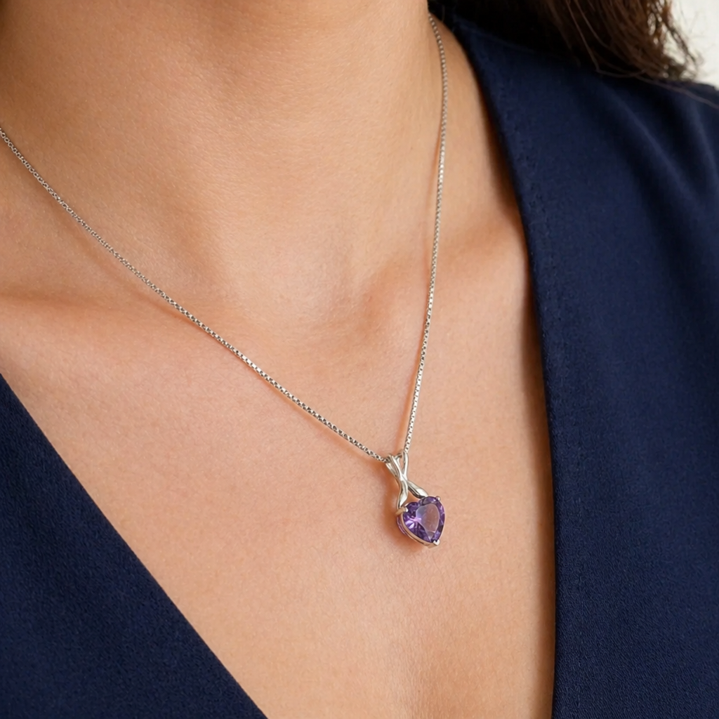 Herz Der Violett Weißgold Halskette