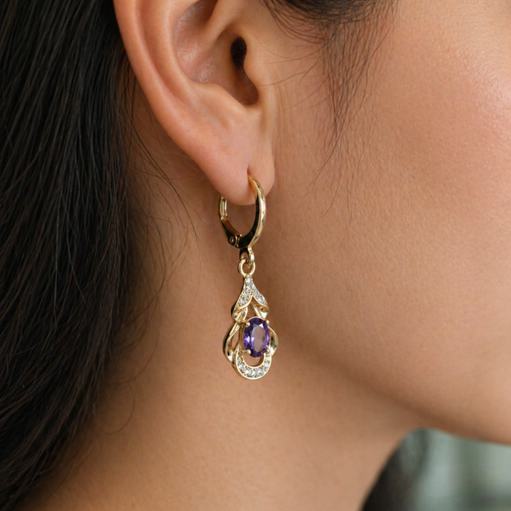 Mondschein Amethyst Tropfen Ohrstecker in Roségold