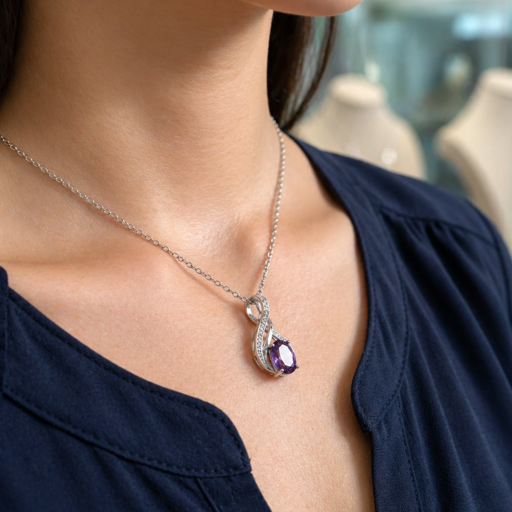 Amethyst Unendlichkeit Halskette aus Weißgold